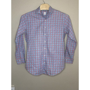 Peter Millar‎ Crown Long Sleeve Button Up Shirt Blue/Pink Plaid Mens Size L
